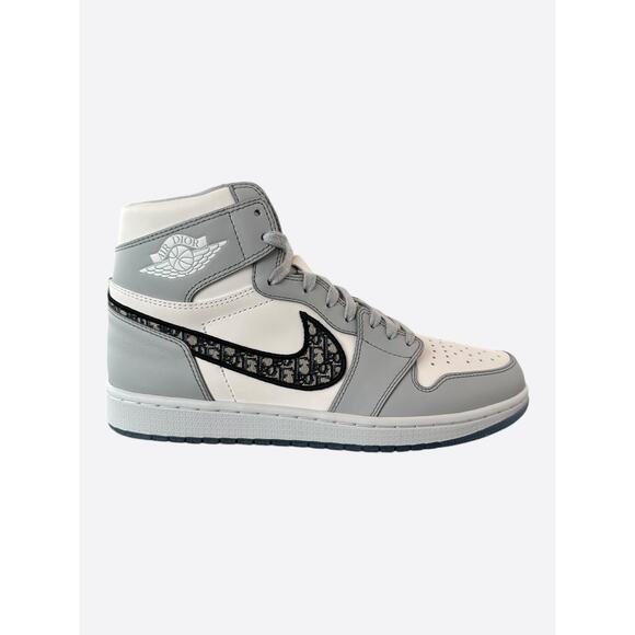 Dior Air Jordan Grey & White Oblique High Top Sneakers